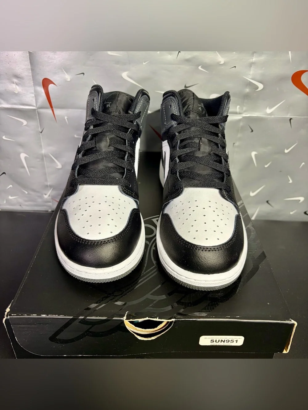 Nike Air Jordan 1 Mid Black White Iron Grey (GS) Size 7Y DQ8423-001 New